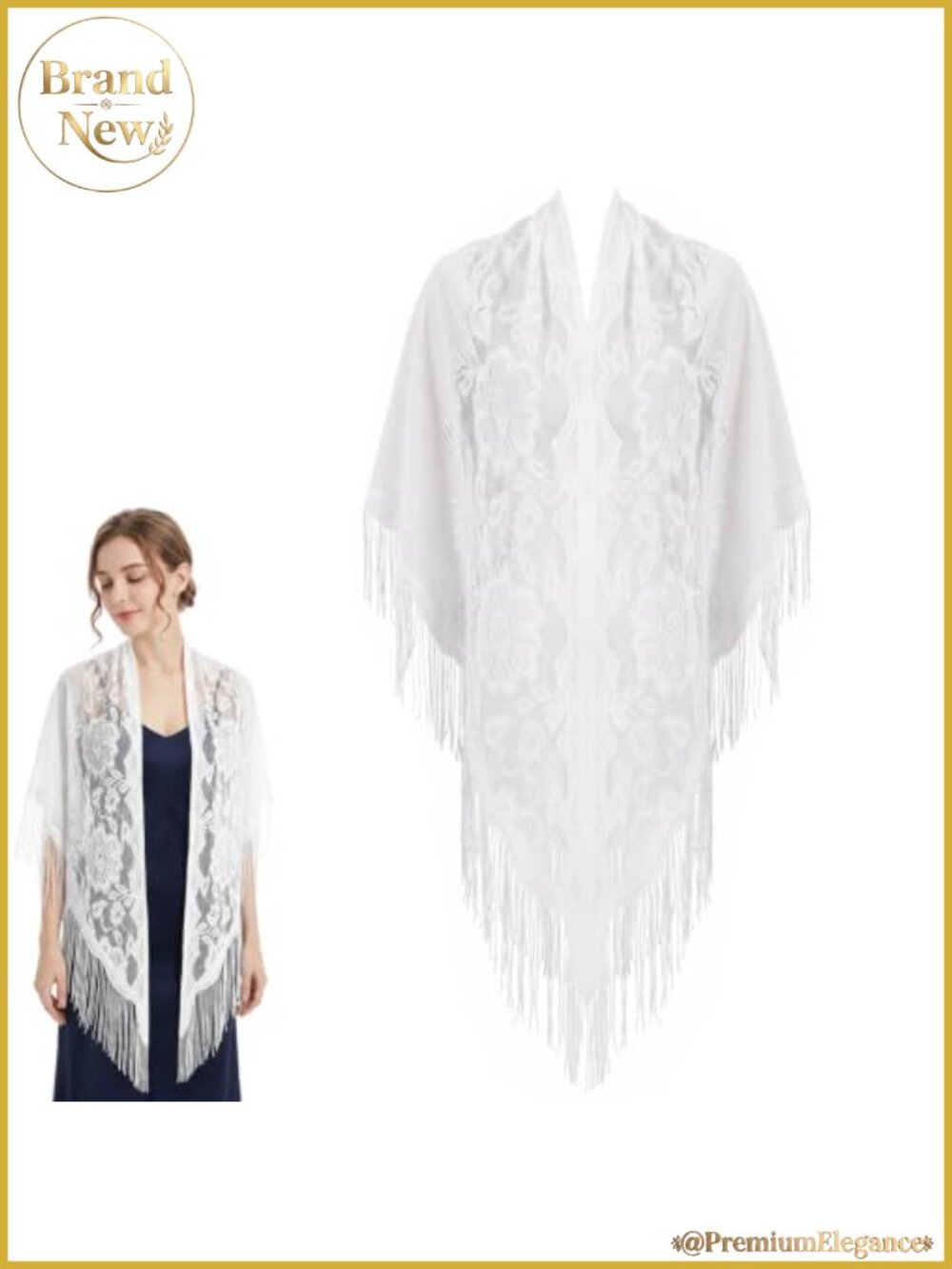 Women's Lace Shawl Wrap Triangle with Tassels Dressy Wedding Scarf